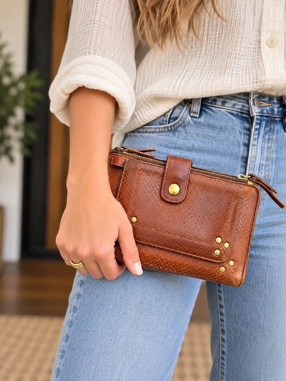 Brown Leather Snakeskin Wallet